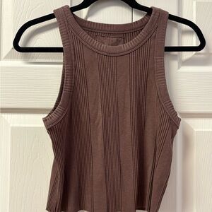 Sleeveless Ribbed Brown Tank Top
